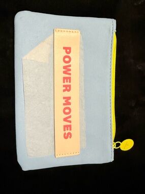 Light Blue 'Power Moves' Zip Pouch with Yellow Trim